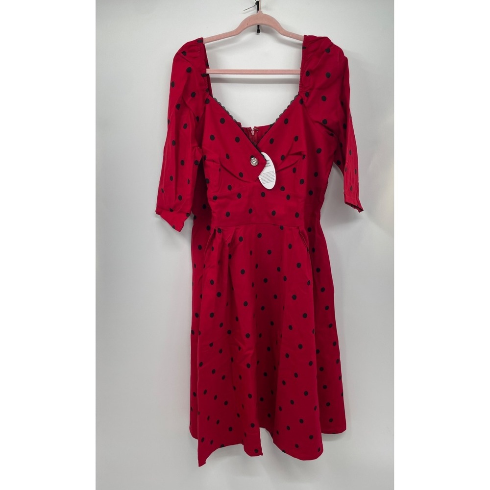 NWT Unique Vintage Lamar Swing Dress Burgundy Black Dot Size 3X Sweetheart‎